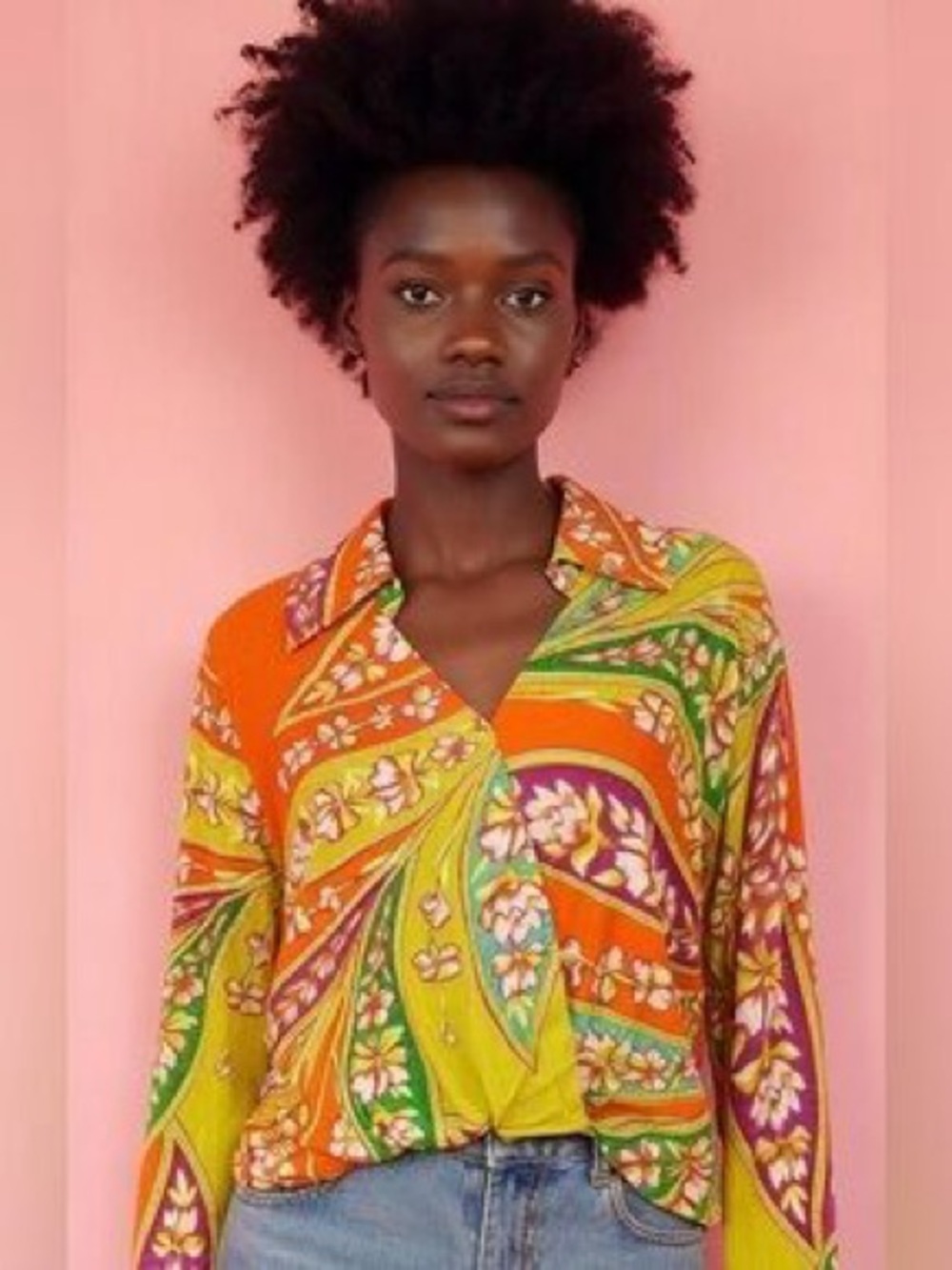 Haute Hippie Medium Tropical Floral Surplice Wrap Blouse Cropped Boho - Picture 2 of 10